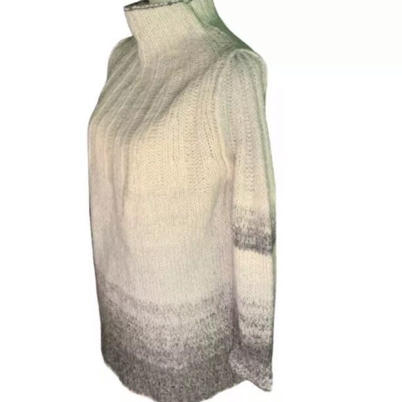 By Anthropologie Women Sweater Wool Alpaca Blend Mock Neck Stripe Gray Cream XS - Picture 2 of 9